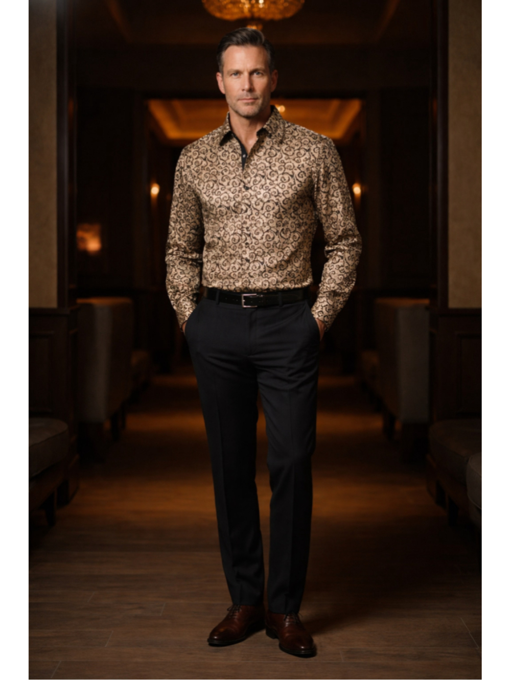 Chuxx Men’s Vintage Jacquard Button-down Shirt Size M (40” Chest)